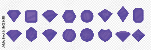 Purple Gemstones Vector Set. Crystal Icons Collection, Jewelry Elements for Luxury Branding. Diamond, Amethyst, Violet Precious Gems. Fantasy Design and Decoration