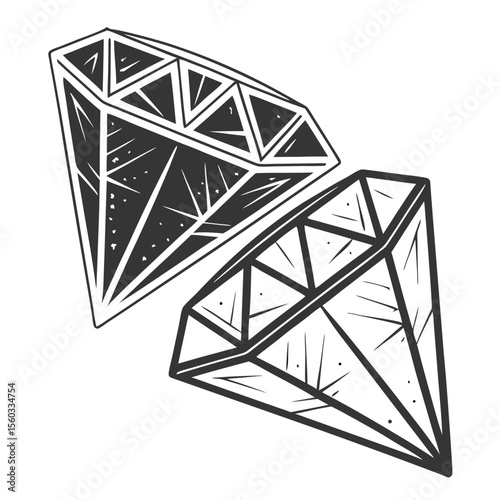 Abstract Geometric Diamond Shapes with Grunge Texture – High-Contrast Black and White Vector Art Design