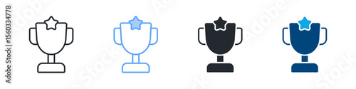 Trophy Icon Set Multiple Style. Designed In Outline, Blue, Glyph, Dual Tone