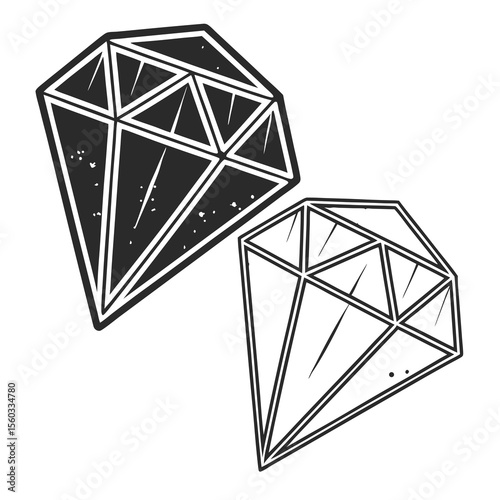 Abstract Geometric Diamond Shapes with Grunge Texture – High-Contrast Black and White Vector Art Design