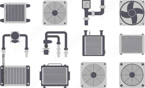 Gray and Dark Gray Cooling System Components Diagrams