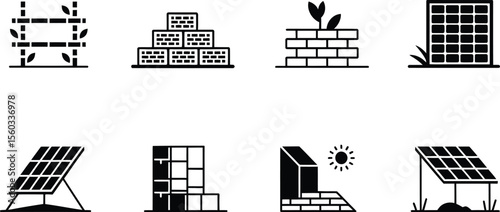Black and White Sustainable Energy Icons Set solar panel