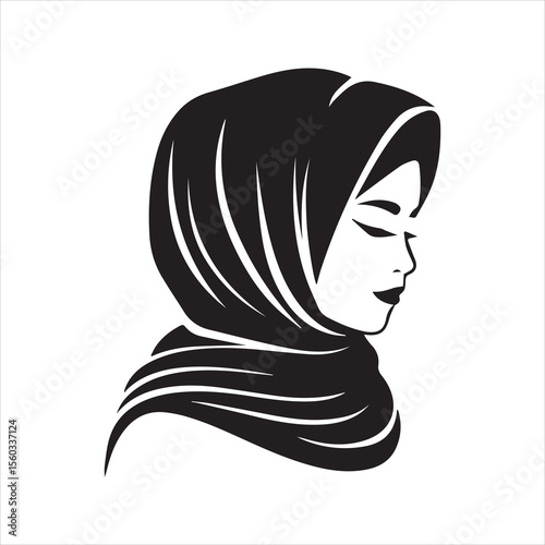 Muslim Woman Hijab Silhouette Portrait Vector Illustration

