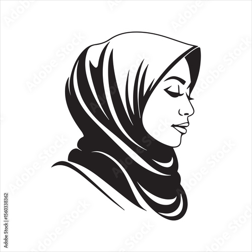 Muslim Woman Hijab Silhouette Portrait Vector Illustration
