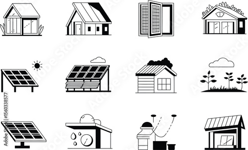 Black and White House Icons Solar Panels Water System