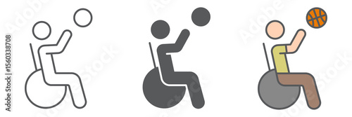 Wheelchair basketball icon collection, disability and sport, disabled man sign vector set graphics, editable stroke linear icon, eps 10