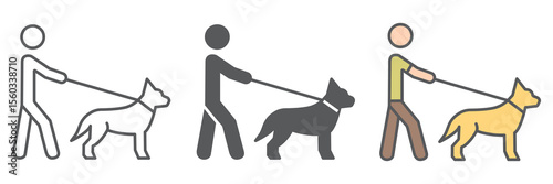 Blind man with guide dog icon collection, disability and pet, blind with guide dog sign vector set graphics, editable stroke linear icon, eps 10