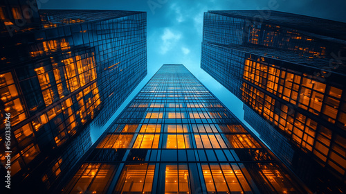 Wallpaper Mural City skyscrapers at night, low angle view, illuminated offices, cloudy sky Torontodigital.ca