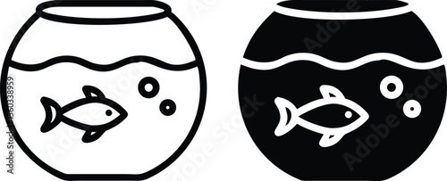 Fish Bowl Icon – Aquarium Symbol with Bubbles for Pet, Water, and Animal Care
