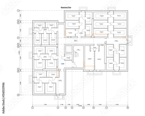 Vector architectural project of a multistory building basement