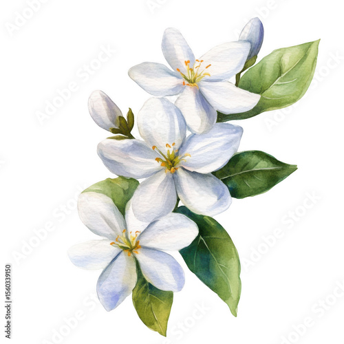 Jasmine Flower Watercolor Illustration: Elegant Floral Clipart for Natural Beauty Themes, PNG