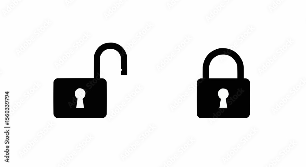 Padlock icons – open and closed lock symbols for privacy, security, or access. Padlock icons – open and closed lock symbols for privacy, security, or access.