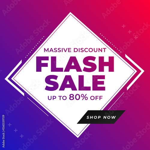 Flash Sale Banner. Up to 80% off. Vector. Massive Discount. illustration. 80% off. Shop Now. Flash Sale Poster.