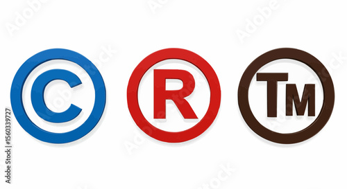 Registered trademark icon set – copyright, trademark, and intellectual property symbols in colored circles.