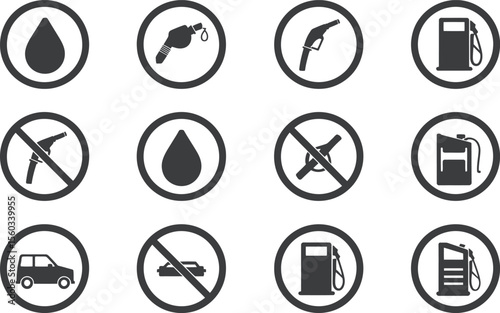 Gas Station Fuel Icons Set Gray Circles Symbols vector