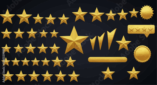Golden stars and rating symbols – performance review or reward graphics for feedback systems.