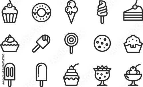 Sweet Treats Icons Black Line Art Desserts Collection