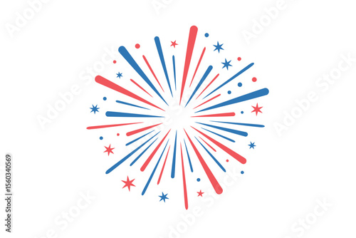 Red and Blue Fireworks Burst Festive Celebration Design Element