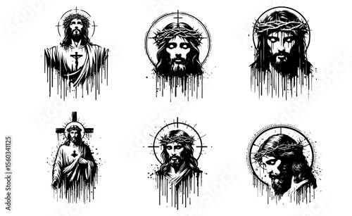 Jesus Silhouette Grunge Splatter and Dripping Spray Effects