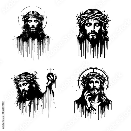 Jesus Silhouette Grunge Splatter and Dripping Spray Effects