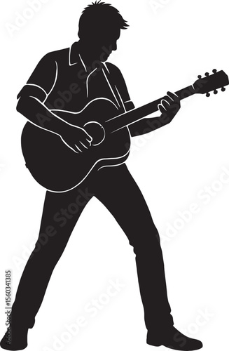 Standing Guitarist in Action Silhouette – High-Detail Performance Vector

Black and White Rock or Acoustic Guitar Player Silhouette – Live Music Energy