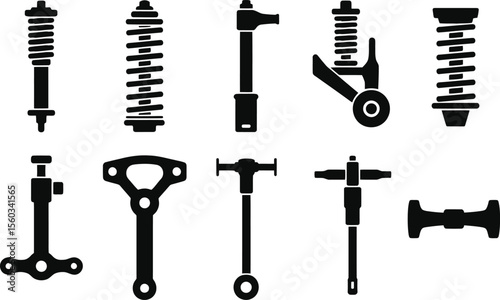 Black Silhouettes of Various Car Suspension Parts car parts
