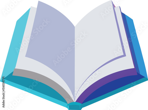Open book illustration in vibrant teal and purple hues