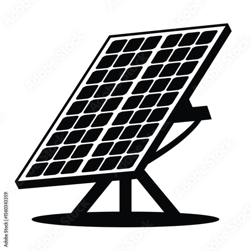 Black and white illustration of a solar panel on a white background