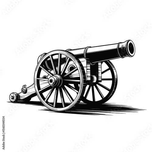 Vintage Cannon Illustration in Black and White for Historical or Military Themes