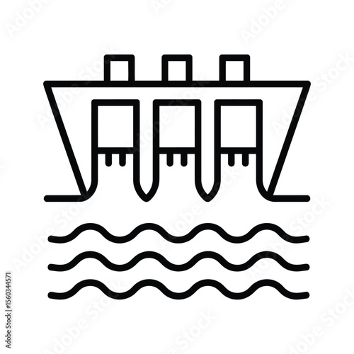 Simple line art icon representing a hydroelectric dam with water flowing through