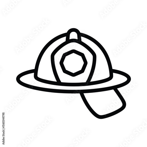 Simple black line drawing icon of a firefighter helmet on a white background