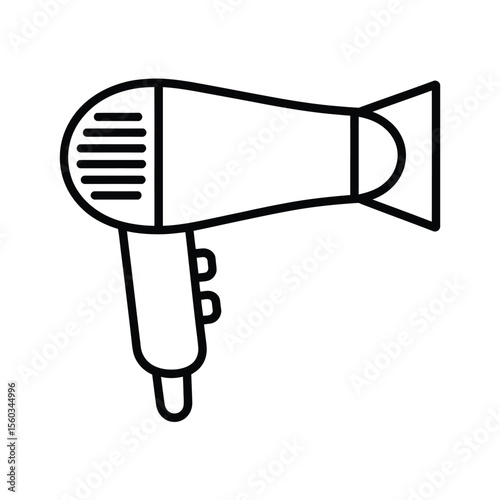 Simple line art icon of a black hairdryer on a white background