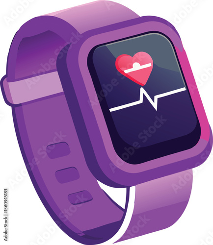 Purple smartwatch displaying heart rate data