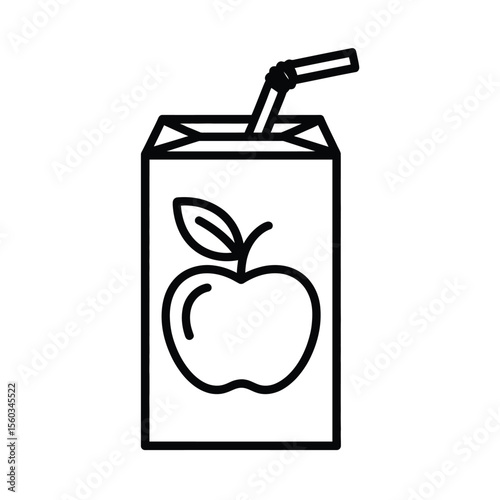 Simple black and white line art icon of an apple juice box with a straw