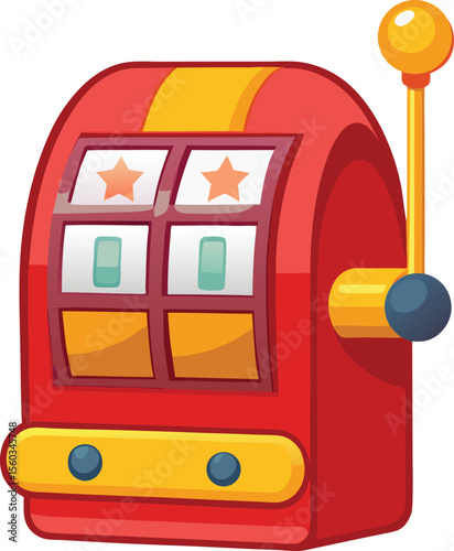 Cartoon red slot machine with yellow accents