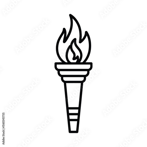 Stylized black outline of a torch with a flame on a white background