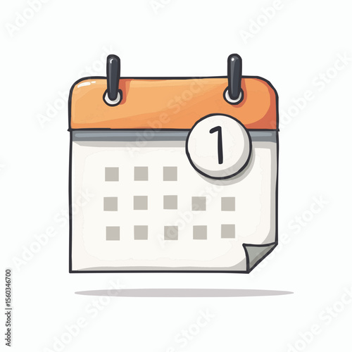 Illustrated calendar page with a date marker on white background  in vector style 
