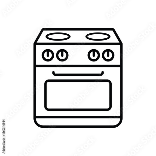 Simple black line art icon of a kitchen stove with four burners and an oven