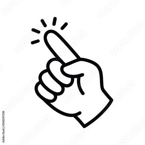 Simple line art icon of a hand pointing or clicking with a sparkle effect