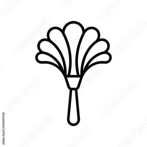 Stylized black outline icon of a feather duster with a fan shaped head