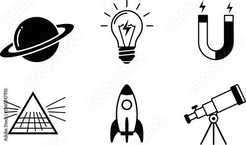 A set of 6 physics and astronomy vector icons