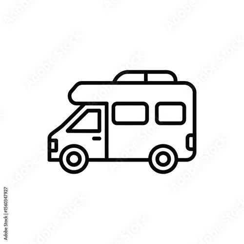 Simple outline icon of a camper van or recreational vehicle on a white background