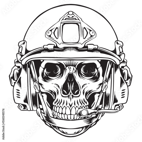 Line art skull uses tactical military helmet military with Premium quality vector illustration