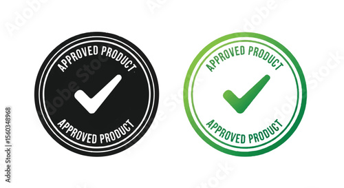 Approved product stamp badge in black and green with checkmark icon