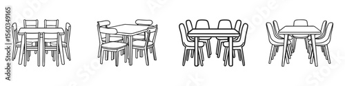 Dining Table And Chair Sets Collection. Furniture Design And Arrangement Concepts. Isolated Vector Illustration
