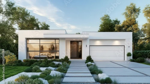 Modern White House with Landscaped Yard