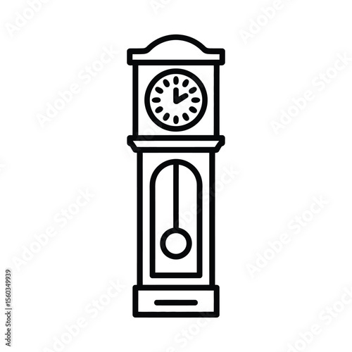 Classic grandfather clock with pendulum and clock face in outline style