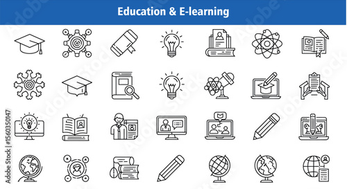 Education & E-learning Line Art Icon Set - Editable Stroke Vector Icons