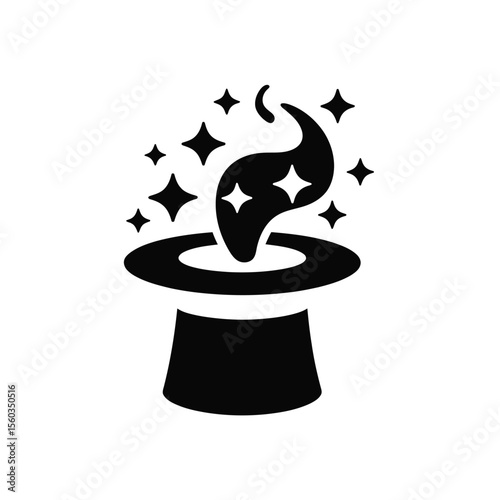Magic hat with stars and smoke black and white vector illustration