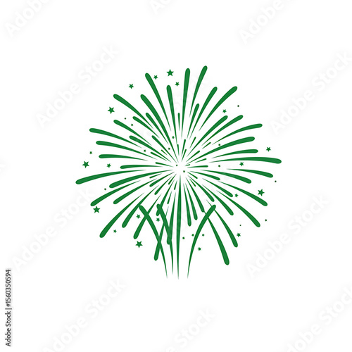 Green fireworks explosion starburst glowing trails celebration design